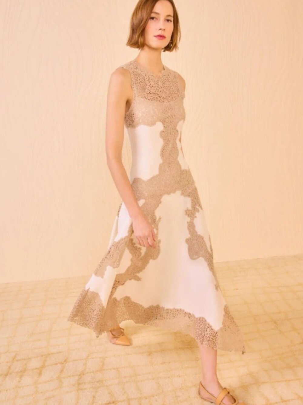 NWOT ULLA JOHNSON Arlette Handkerchief Midi Linen Dress in Travertine S $2,050